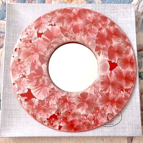 Brand New in Box Route 5 Round Ceramic Floral Decorative Mirror Red Pink White